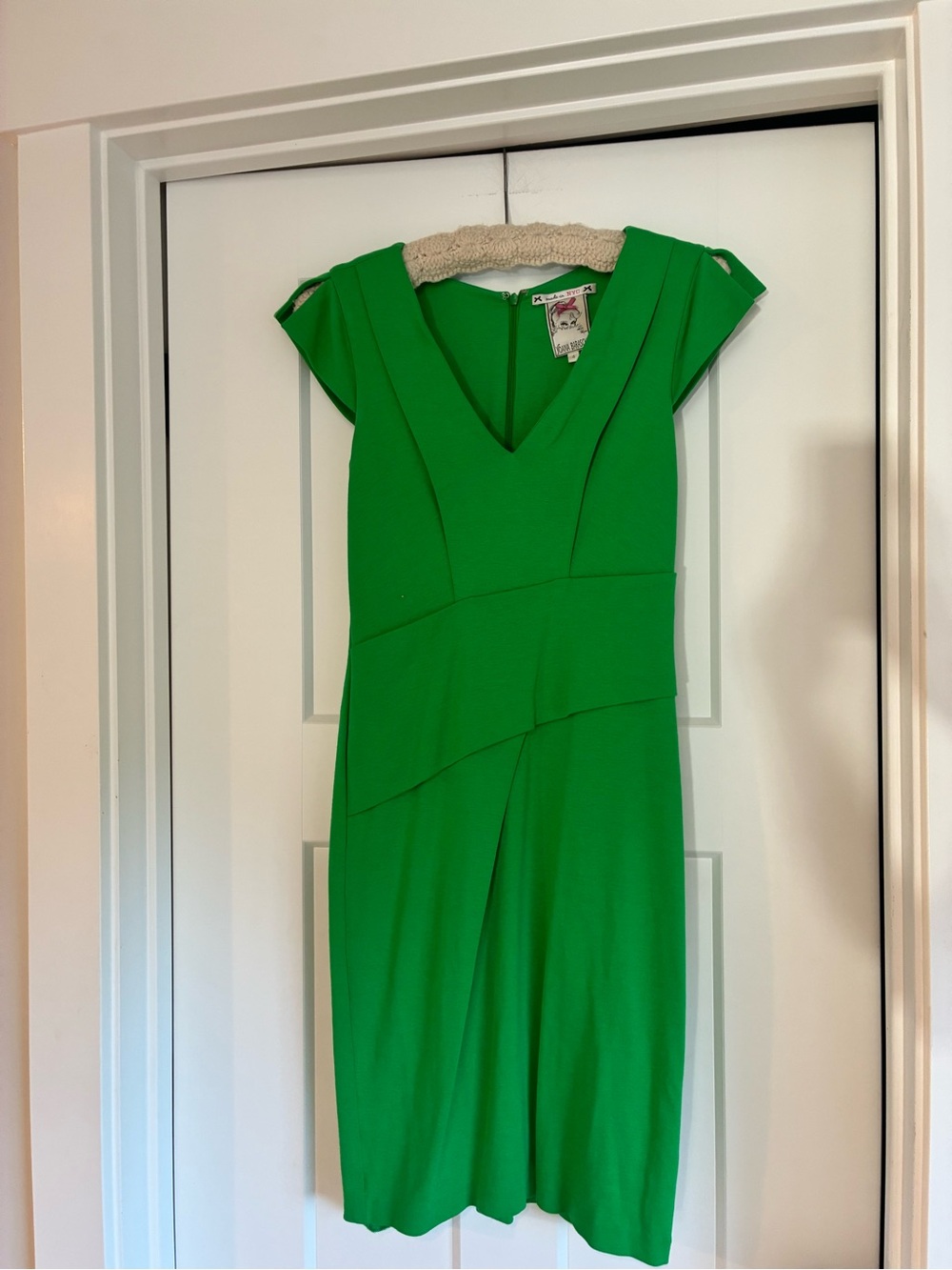 Yoana Baraschi Bright Green V-Neck Mini Dress Fitted Cap Sleeve Size XS Designer